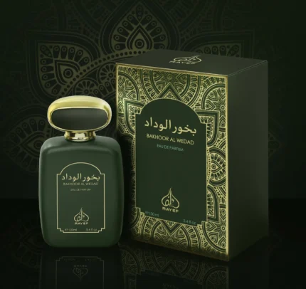 Rayef Bakhoor Al Wedad 100ml perfume bottle with a luxurious blend of bakhoor, floral, and woody notes. A unisex fragrance perfect for any occasion, available at Breeze Aura.