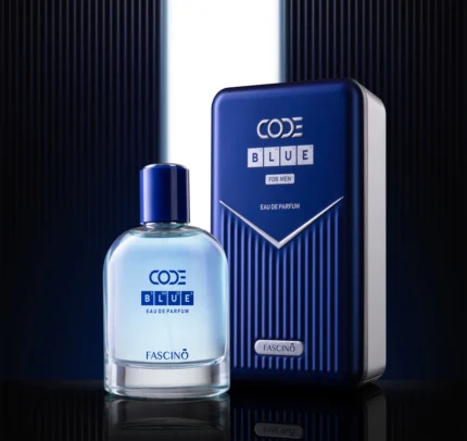 Fascino Perfume Code Blue 100ml – Premium Eau de Parfum for Men with citrus, aquatic, and woody notes. Best perfume in Pakistan, available at Breeze Aura store