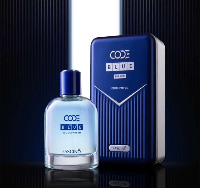 Fascino Perfume Code Blue 100ml – Premium Eau de Parfum for Men with citrus, aquatic, and woody notes. Best perfume in Pakistan, available at Breeze Aura store