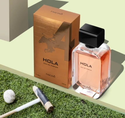 Fascino Hola 100ml – A premium, long-lasting perfume with a refreshing blend of citrus, floral, woody, and musky notes. Shop now at Breeze Aura Perfumes