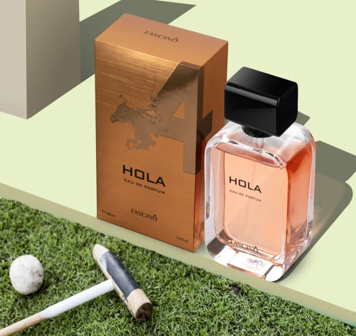 Fascino Hola 100ml – A premium, long-lasting perfume with a refreshing blend of citrus, floral, woody, and musky notes. Shop now at Breeze Aura Perfumes