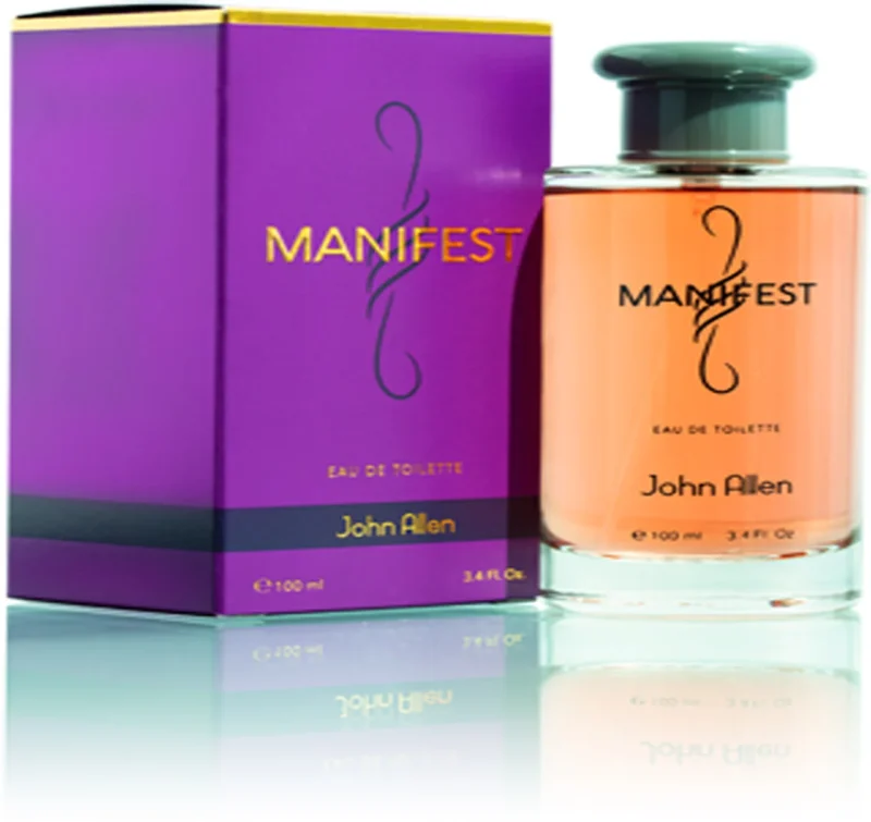 John Allen ManiFest 100ml – Best Perfume in Pakistan with a luxurious, long-lasting fragrance featuring citrus, amber, and woody notes. Available at Breeze Aura Store