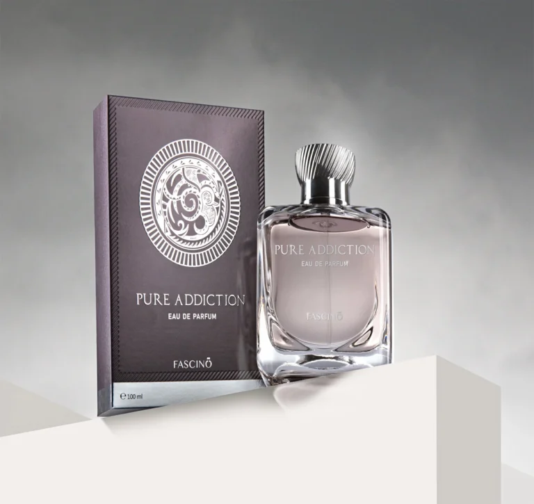Fascino Pure Addiction 100ml – A bold, long-lasting fragrance with warm spices, woody undertones, and sensual musk. Best perfume in Pakistan, available at Breeze Aura.