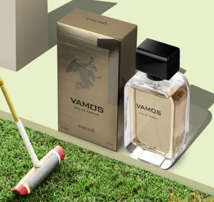 Fascino Vamos 100ml – A bold, long-lasting fragrance with citrus, spicy, and woody notes. Best perfume in Pakistan, available at Breeze Aura