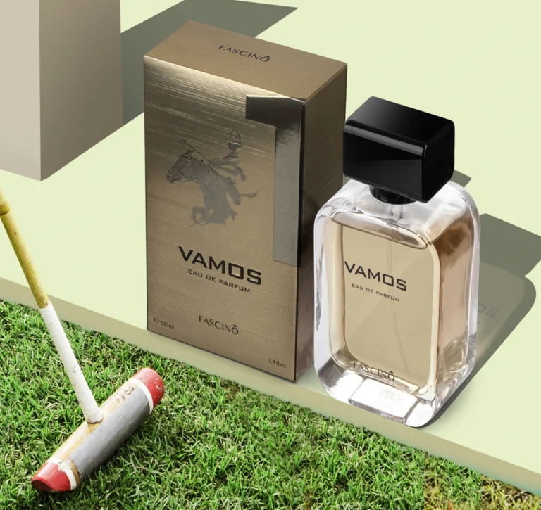 Fascino Vamos 100ml – A bold, long-lasting fragrance with citrus, spicy, and woody notes. Best perfume in Pakistan, available at Breeze Aura