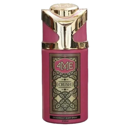 4Me Crush Deodorant 250ml – A long-lasting deodorant in Pakistan with fruity, floral, and musky notes. Provides 12-hour freshness and odor protection. Shop now from Breeze Aura Store