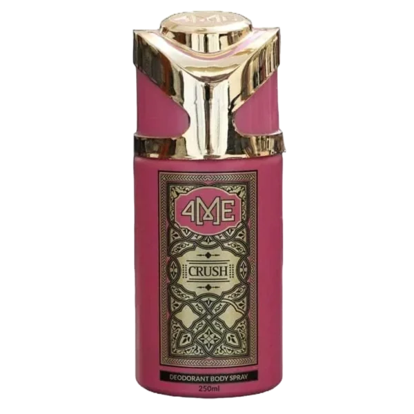 4Me Crush Deodorant 250ml – A long-lasting deodorant in Pakistan with fruity, floral, and musky notes. Provides 12-hour freshness and odor protection. Shop now from Breeze Aura Store