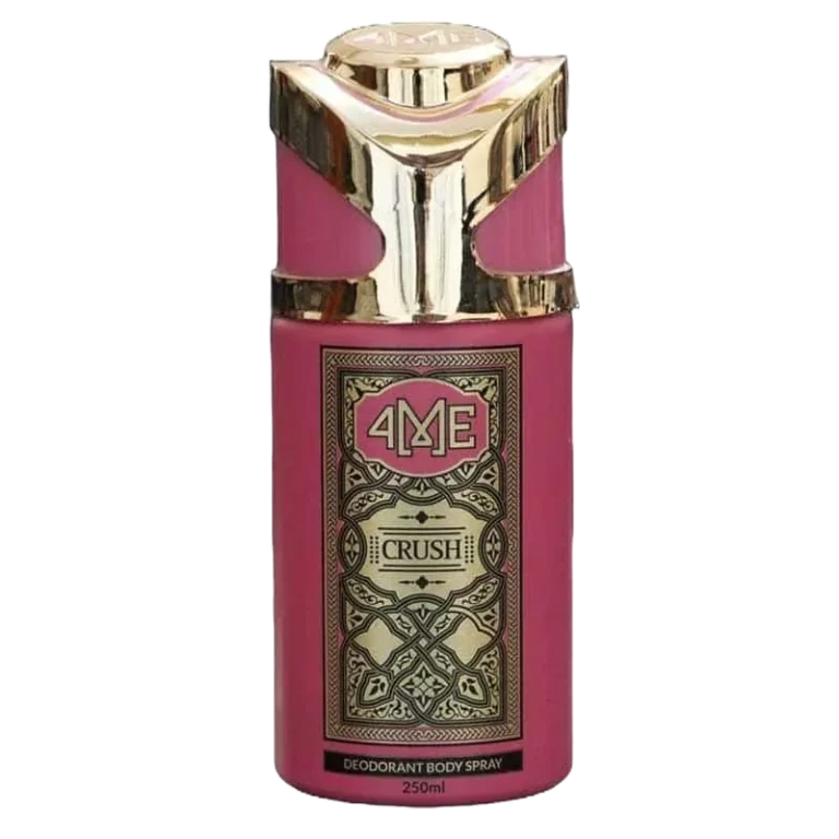 4Me Crush Deodorant 250ml – A long-lasting deodorant in Pakistan with fruity, floral, and musky notes. Provides 12-hour freshness and odor protection. Shop now from Breeze Aura Store