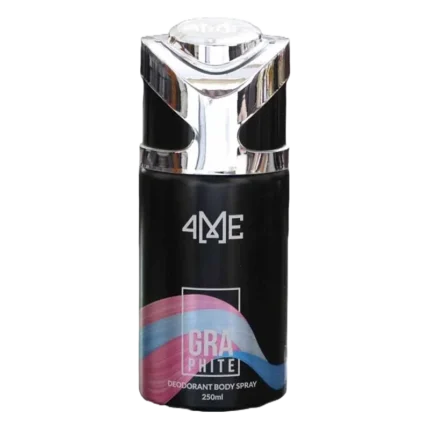 4Me Graphite Deodorant 250ml – A long-lasting deodorant in Pakistan with bold woody, spicy, and musky notes. Provides 12-hour freshness and odor protection. Shop now from Breeze Aura Store. Deodorant and Bodyspray