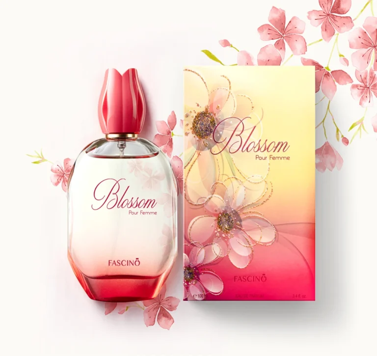 Fascino Blossom 100ml perfume bottle with an elegant design, featuring a refreshing floral and fruity fragrance for a long-lasting, captivating scent