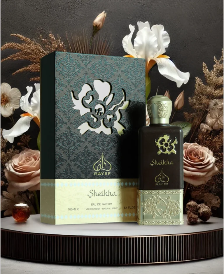 Rayef Sheikha perfume bottle, offering a luxurious blend of floral, fruity, and oriental notes. The best perfume in Pakistan, available at Breeze Aura.