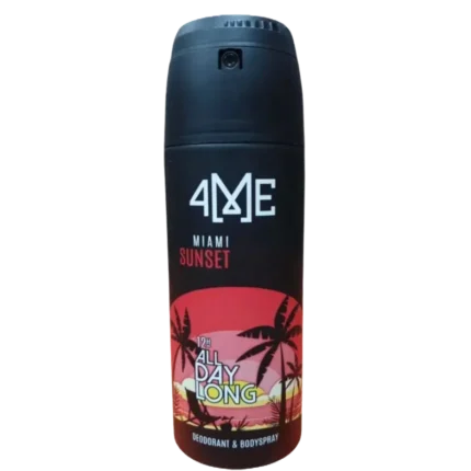 4Me Miami Sunset Deodorant, the best deodorant in Pakistan, with a captivating blend of citrus, floral, and woody notes for 24-hour freshness and odor protection. Its alcohol-free formula ensures a skin-friendly experience, perfect for daily wear and special occasions. Available now at Breeze Aura Perfume Store