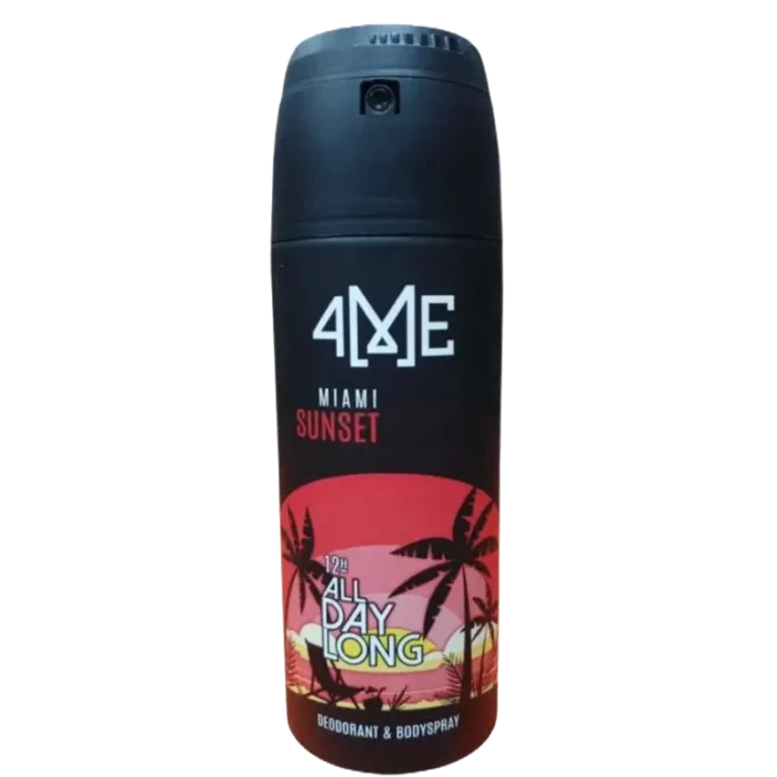 4Me Miami Sunset Deodorant, the best deodorant in Pakistan, with a captivating blend of citrus, floral, and woody notes for 24-hour freshness and odor protection. Its alcohol-free formula ensures a skin-friendly experience, perfect for daily wear and special occasions. Available now at Breeze Aura Perfume Store