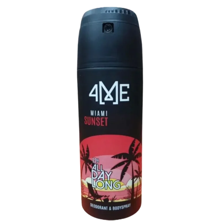 4Me Miami Sunset Deodorant, the best deodorant in Pakistan, with a captivating blend of citrus, floral, and woody notes for 24-hour freshness and odor protection. Its alcohol-free formula ensures a skin-friendly experience, perfect for daily wear and special occasions. Available now at Breeze Aura Perfume Store