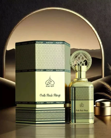Rayef Oudh Musk Mirage 100ml – A luxurious blend of oudh and musk for a deep, earthy, and long-lasting fragrance. Available at Breeze Aura, the best perfume in Pakistan