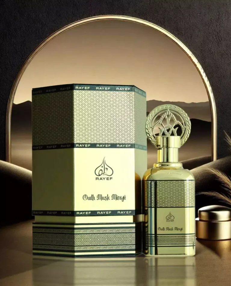 Rayef Oudh Musk Mirage 100ml – A luxurious blend of oudh and musk for a deep, earthy, and long-lasting fragrance. Available at Breeze Aura, the best perfume in Pakistan