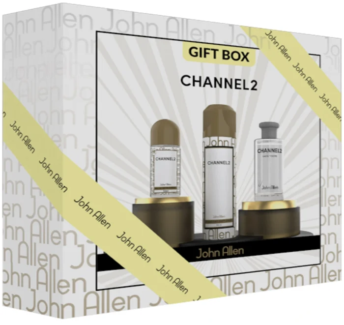 John Allen Channel 2 Gift Box – Premium men's fragrance gift set in Pakistan with a long-lasting, sophisticated scent. Available at Breeze Aura Perfumes.
