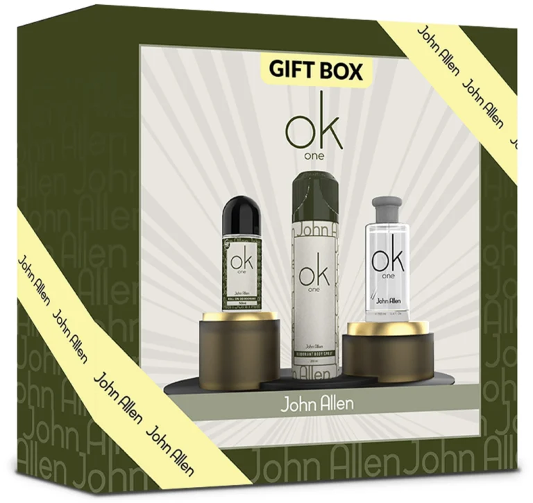John Allen Ok One Gift Box – Premium men's fragrance gift set in Pakistan with a long-lasting, refreshing scent. Available at Breeze Aura Perfumes.