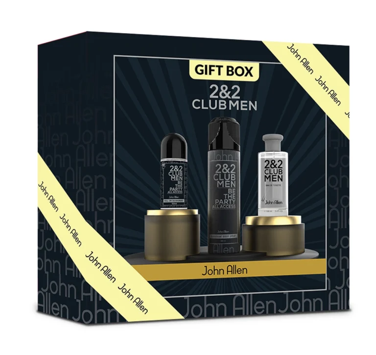 John Allen 2&2 Club Men Gift Box – Premium men's fragrance gift set in Pakistan with a long-lasting, refreshing scent. Available at Breeze Aura Perfumes.