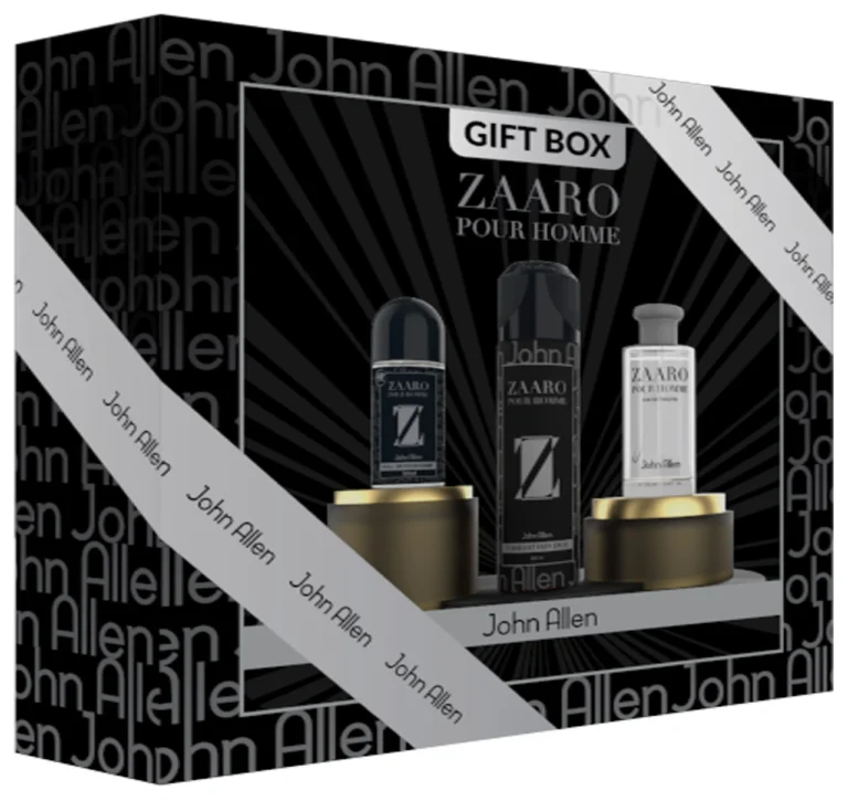 John Allen Zaaro Gift Box – Premium men's fragrance gift set in Pakistan with a long-lasting, sophisticated scent. Available at Breeze Aura Perfumes.