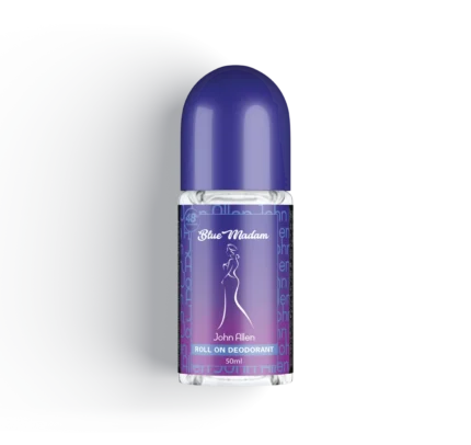 John Allen Blue Madam Roll On Deodorant – Elegant floral, fruity, and musky fragrance with 24-hour sweat and odor protection. Buy now from Breeze Aura in Pakistan