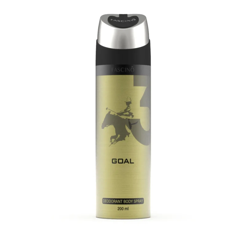 Fascino Goal Deodorant Body Spray 200ml – Premium long-lasting fragrance for men in a stylish gift box. Shop now from Breeze Aura Store in Pakistan.