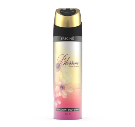 Fascino Blossom Deodorant Body Spray 200ml – A long-lasting floral and fruity fragrance for women in a stylish gift box. Shop now from Breeze Aura Store in Pakistan.