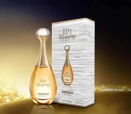 Her Majesty by Swiss Collection – Eau de Toilette for women in an elegant bottle, featuring floral, woody, and musky fragrance notes.