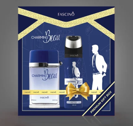Fascino Gift Box Charming Beau – Luxury men’s perfume gift box in Pakistan with fresh, woody, and aromatic fragrance notes.
