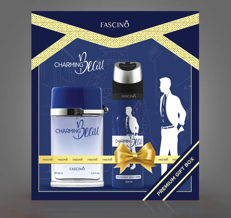 Fascino Gift Box Charming Beau – Luxury men’s perfume gift box in Pakistan with fresh, woody, and aromatic fragrance notes.
