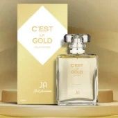 Just Awesome C’est La Gold perfume bottle – luxurious citrus, floral, and musky unisex fragrance.