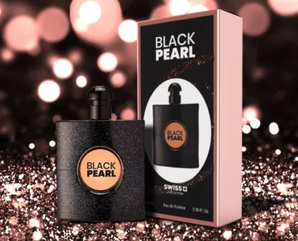 Swiss Collection Black Pearl Perfume Bottle – Premium unisex fragrance with luxurious packaging, long-lasting oud, musk, and amber scent Best perfume in Pakistan by Breeze Aura