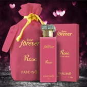 Elegant bottle of Fascino Love Forever Rose perfume with floral and romantic vibes, perfect for women who love long-lasting floral fragrances.
