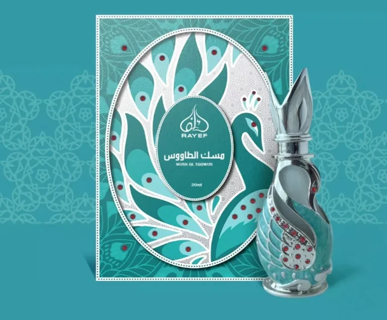 Rayef Musk Al Taawus 20ml attar bottle – premium alcohol-free unisex perfume oil with soft musk, floral, and woody notes, made in Dubai, available in Pakistan