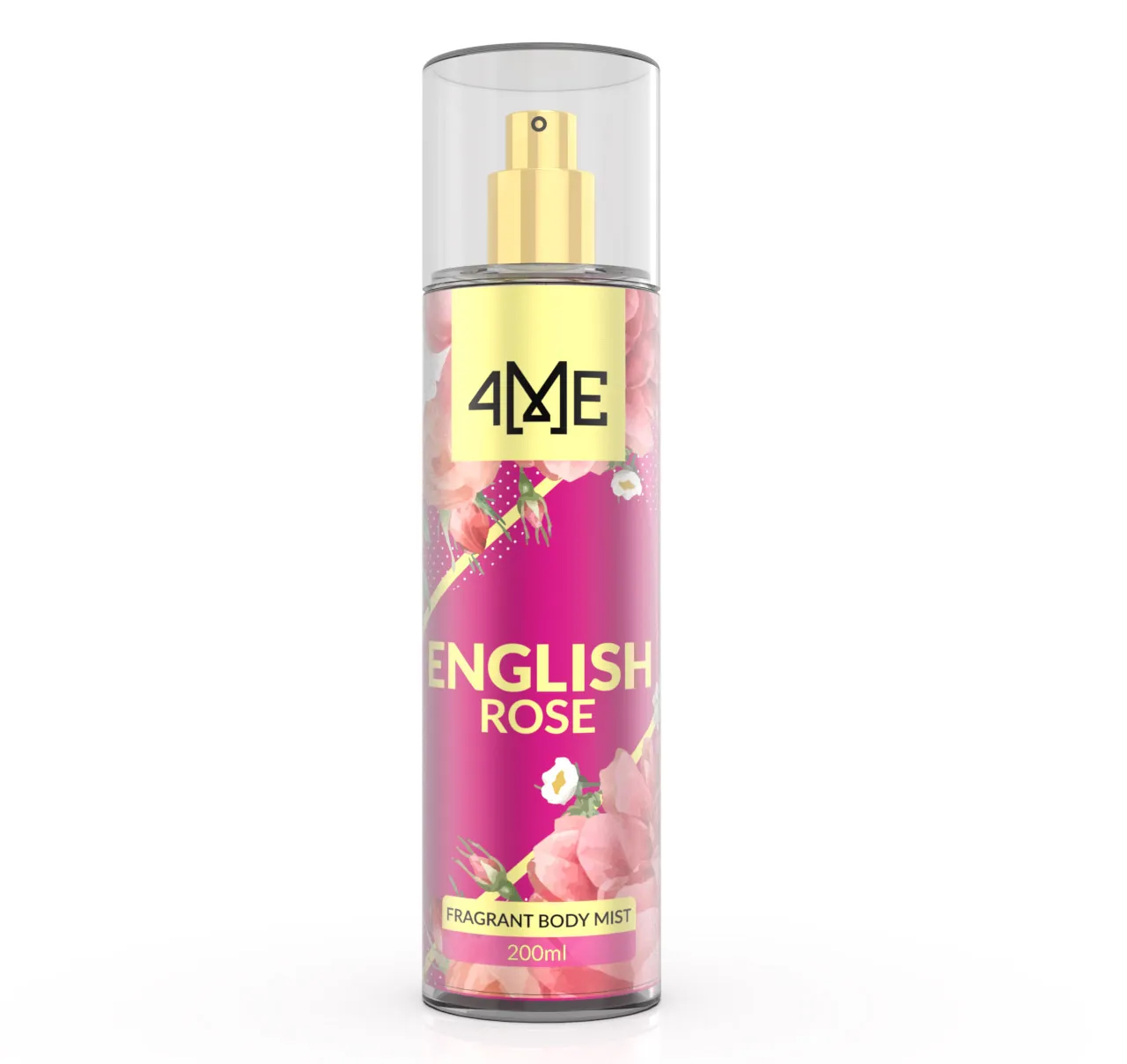 4ME English Rose Body Mist bottle with elegant floral design, featuring fresh English rose and citrus fragrance notes