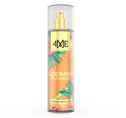 4ME Blooming Flower Body Mist bottle with fresh floral design, featuring citrus, jasmine, peony, and musk fragrance notes
