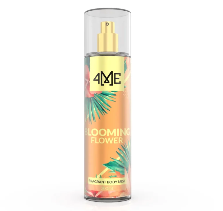 4ME Blooming Flower Body Mist bottle with fresh floral design, featuring citrus, jasmine, peony, and musk fragrance notes