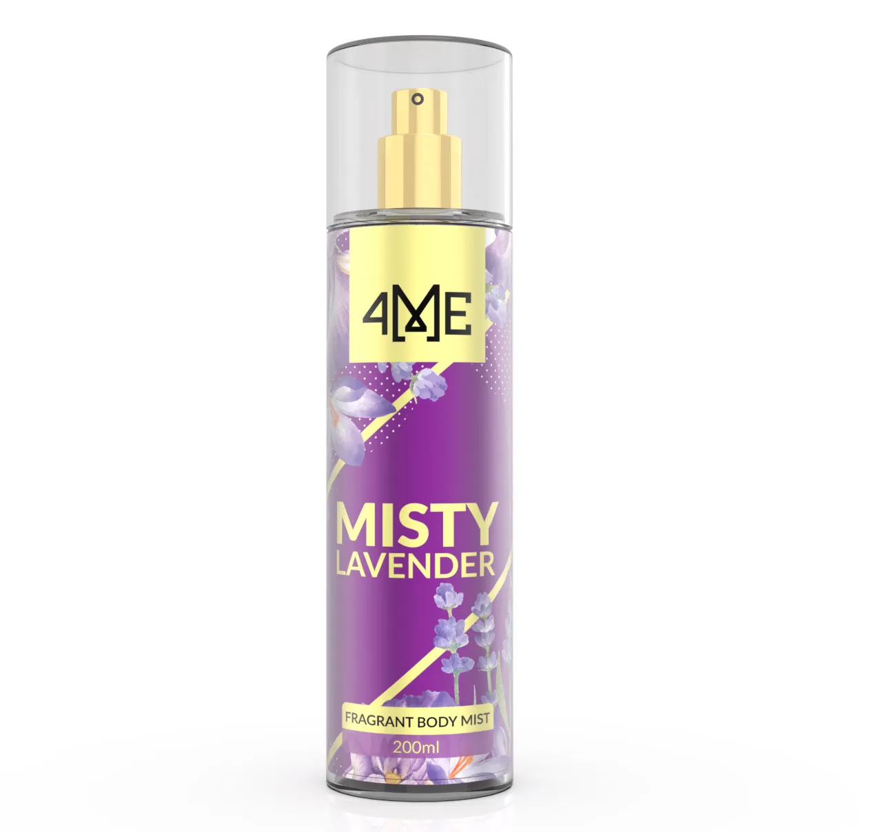4ME Misty Lavender Body Mist bottle with soft purple tones, featuring calming lavender, herbs, and musk fragrance notes