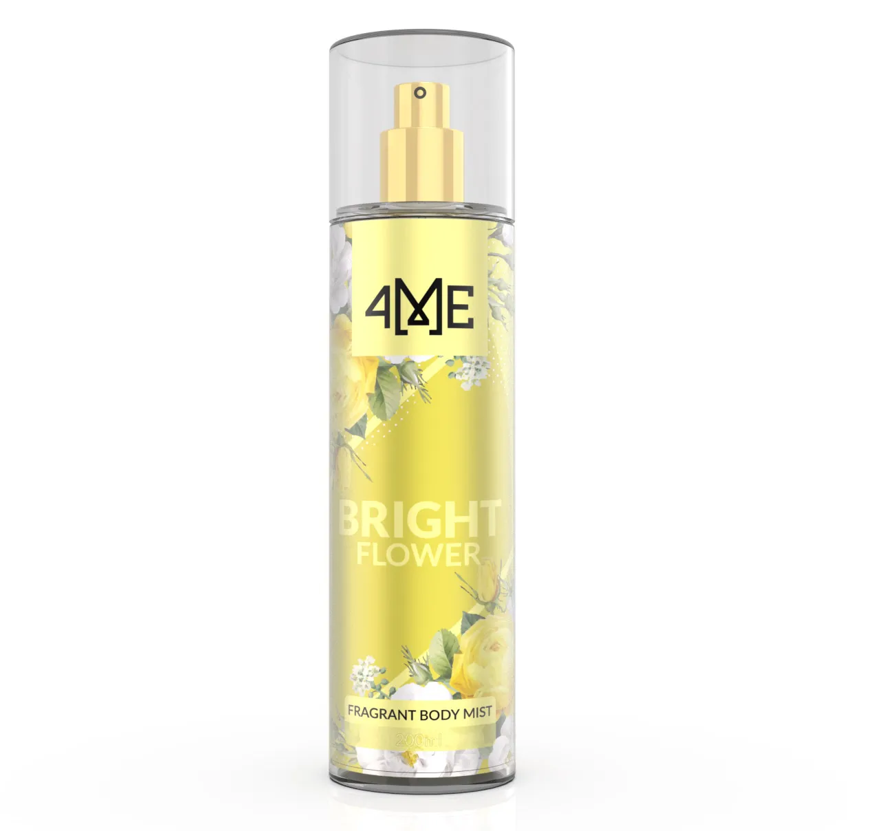 4ME Bright Flower Body Mist – elegant floral fragrance with jasmine, rose, and citrus notes in a sleek spray bottle